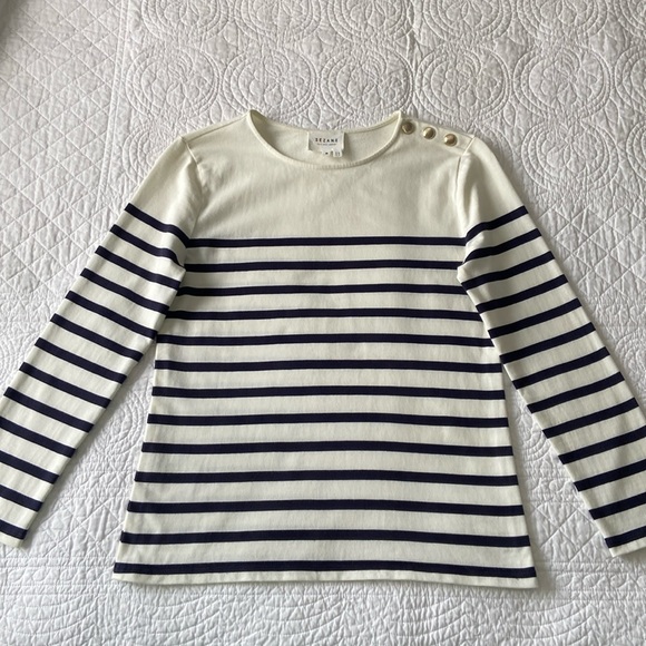 Sezane Loic Mariniere Breton Stripe Shirt White Ecru Blue XS - Picture 4 of 17